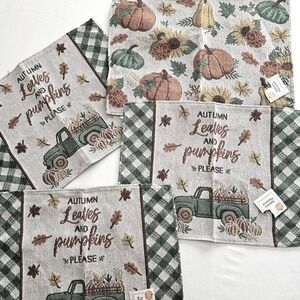 Perfect Harvest Tapestry Placemats Set of 4 Autumn Leaves Pumpkins Green Truck